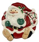 Fitz and Floyd Plaid Christmas Santa Claus Canape Retired Cookie Plate 9 inches