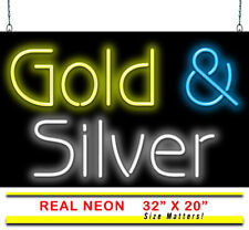 Gold & Silver Neon Sign | Jantec | 32" x 20" | Pawn Buy Sell Trade Jewelry Coins