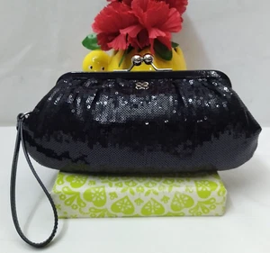 Coach Black Sequin Kisslock Framed Large Evening Clutch -  Wristlet - Picture 1 of 14