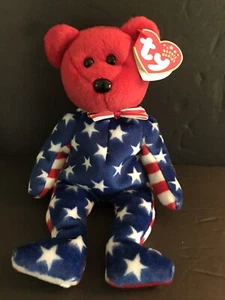 Beanie Babies Ty LIBERTY (red face version) the Bear June 14 2001 NWT ERROR! - Picture 1 of 9