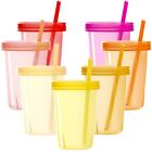 7 ensembles de tasses en plastique pour enfants avec couvercles et pailles, 7 tasses réutilisables pour tout-petits avec...