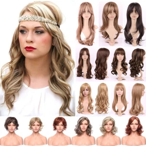 Lady Long Short Curly Wigs Fashion Cosplay Daily Hair Anime Full Wavy Party Wig - Picture 1 of 51