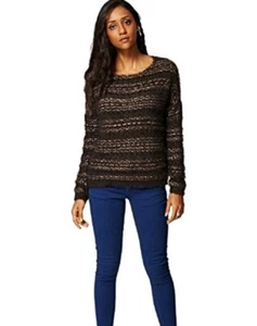 Damas Mujeres Marrón Abierto Tejido Mangas Largas Fluo Jumper Suéter (XL) 14-16 - Imagen 1 de 3