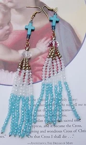 New Christian Theme Blue Cross Altered Art Dangle Earrings - Picture 1 of 1