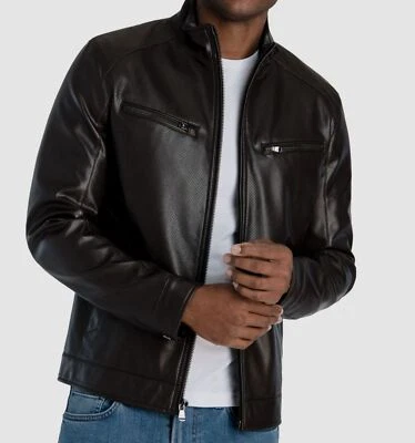 $175 Chaqueta Abrigo Michael Kors Para Hombre Negro Perforado Imitación Cuero Moto Talla M Foto 1 de 4