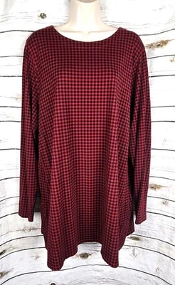 J Jill Luxe Supima Red Buffalo Check Tunic Top XL Jersey Knit Womens - Image 1 of 4