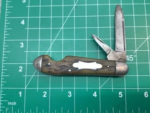 1930-1940's Camillus N.Y. 4-Line "Easy Open" Bone Pocket Knife w /2 Blades-RARE - Picture 1 of 12