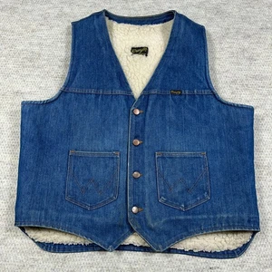 Gilet vintage Wrangler denim uomo XL blu jeans senza difetto foderato sherpa anni 70 80 USA - Foto 1 di 12