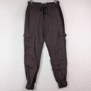 Nicole Miller Linen Jogger Cargo Pants Womens Small Brown Flax Drawstring - Picture 1 of 13