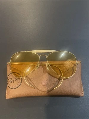 Vintage B&L Ray Ban USA 58-14 Ambermatic Yellow Wrap-around Sunglasses - Image 1 of 4