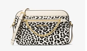 Borsa a tracolla MICHAEL KORS Jet Set grande stampa leopardata capelli di vitello multi nuova con etichette - Foto 1 di 6