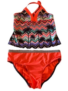 Zero Xposur Swimwear Girl's Sz 14 Babydoll Tankini Set Tropical Beachy Pool Swim - Picture 1 of 9