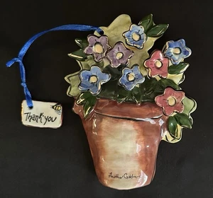 Blue Sky Flowerpot Thank You Hand Painted Ceramic Wall Plaque 2002 EUC Signed - Picture 1 of 8