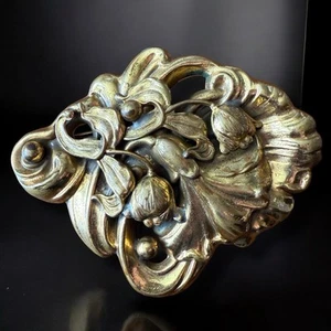 "Antiguo broche faja Art Nouveau 3,75"" prendedor victoriano reposado floral tono dorado" - Imagen 1 de 9