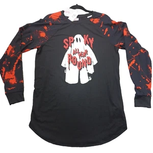 Top Lularoe Erin Unisex Manga Raglán Pequeño - Fantasma "Espeluznante Todo el Año" - Imagen 1 de 7
