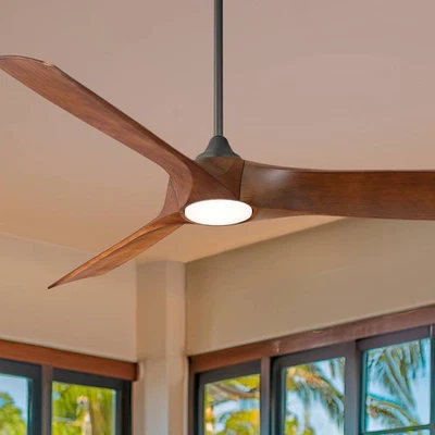 54" Casa Vieja Kona Wind Matte Black & Dark Walnut LED Ceiling Fan - Image 1 of 4