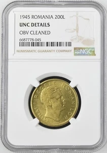 Romania 200 Lei 1945 NGC Unc Details - Picture 1 of 2
