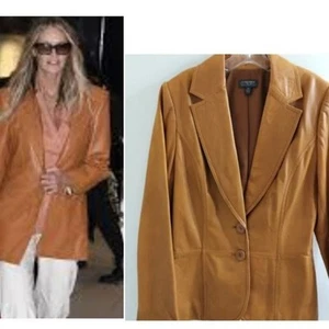 ASO Supermodel Elle McPherson BUTTERY LEATHER Jacket Gr. M Mustard Yellow Y2K Vnt - Bild 1 von 17