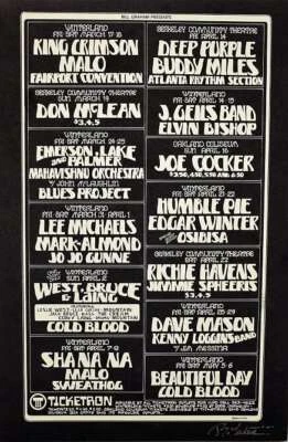 Buddy Miles Richie Havens Malo Concierto Menú Postal San Francisco 1972 Randy... Foto 1 de 2