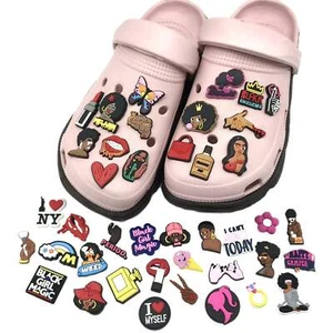 42pcs Black Girl Shoe Charms For Clogs Sandals Slippers Shoe Accessories Party F - Picture 1 of 7