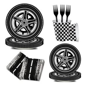 125 Pcs Racing Car Party Plates and Napkins Tableware Dinner Plates Cups Fork... - Picture 1 of 5