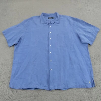 De Colección Polo Ralph Lauren Camisa Hombres 4XLT Seda Lino Lazo Cuello de Campamento Amarillo Poni 4XL Foto 1 de 4