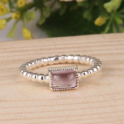Natural Amethyst Gemstone Sterling Silver Band Hammered Stackable Ring - Image 1 of 4