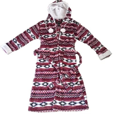Trail Crest Robe Womens Fleece Full Length Hooded Belt Southwest Aztec Pockets M - Image 1 of 4