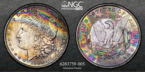 1884-P Morgan Dollar NGC MS63 Iridescent Bullseye Dual Rainbow Toned w/Video Cover