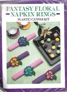 NIP!!! PLASTIC CANVAS KIT FANTASY FLORAL NAPKIN RINGS - Picture 1 of 2