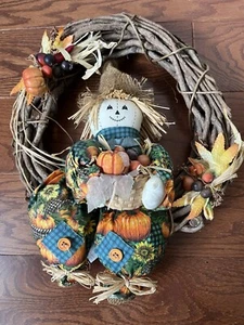 Scarecrow Wreath 13” x 17” Fall Home Decor Or For Halloween Decoration.  - Picture 1 of 10