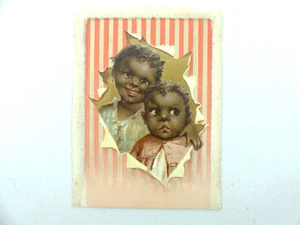 Vintage Glanzbild Oblaten Afrikanisches Geschwister Paar Kinder Glimmerrand - Bild 1 von 4
