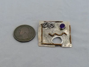 Modern Designer Sterling Silver & Amethyst Brooch WZ-2 - Picture 1 of 4