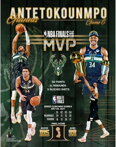 Giannis Antetokounmpo Bucks UnSigned 2021 Finals MVP Collage Photo Cover
