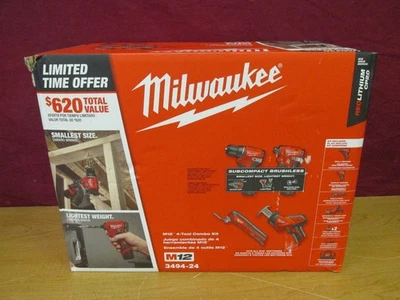 Milwaukee 3494-24 M12 12v Subcompact Brushless 4-Tool Combo Kit **Brand New** - Image 1 of 3