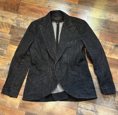 Vintage Ralph Lauren Black Denim Blazer Stretch Cotton Sz XL One Button Jacket - Image 1 of 4
