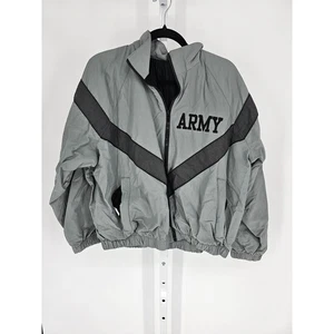 United States Army Mens Sz L Zip Up Windbreaker Track Jacket Silver Black - Picture 1 of 3