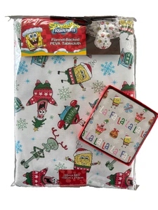 Bob Esponja Pantalones Cuadrados Navidad 60"x84" PEVA Mantel y Paquete de 4 Posavasos - NUEVO - Imagen 1 de 5