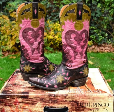 Botas occidentales para mujer usadas en excelente estado con caja Old Gringo Letty L1115 chocolate/rosa talla 6,5B Foto 1 de 4