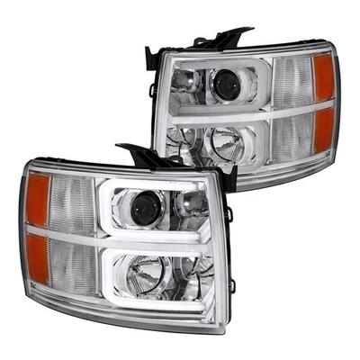 Fits 2007-2014 Chevy Silverado 1500 2500 3500 Led Strip Projector Headlights - Image 1 of 4