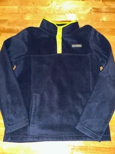 Boys Columbia Navy Blue And Lime Green Fleece Pullover Preowned Size Large - Picture 1 of 4