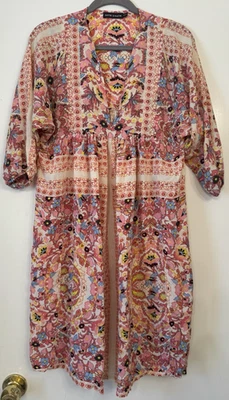 Vestido Midi Antik Batik Tamanho M Floral Viscose Decote V Multicolorido Boho Kaftan - Imagem 1 de 4