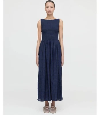 XS Hill House Home Cosima Vestido de Siesta Azul Marino Transparente Cuadros Midi Sin Mangas Foto 1 de 4