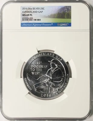 2016 25c Cumberland Gap ATB 5oz Silver Quarter 25c NGC MS69 PL - Image 1 of 4