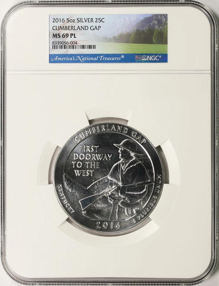2016 25c Cumberland Gap ATB 5oz Silver Quarter 25c NGC MS69 PL - Image 1 of 4
