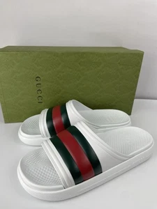 Gucci 780286 Ace Web sandali da uomo in gomma bianca con slide taglia 11/US 11,5 - Foto 1 di 15