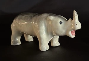 Porcelain 6" Rhino Rhinoceros Figurine Happy Chunky Cute Vintage Hand Painted - Picture 1 of 7