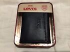 Levi's Men's RFID Blocking Coated Leather Trifold Wallet Black New in Tin Box