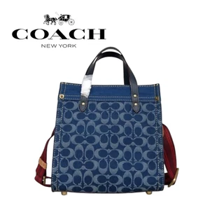 Coach CA580 Field Tote 22 Denim Canvas Signature Tote Bag Blue one item only - Picture 1 of 7
