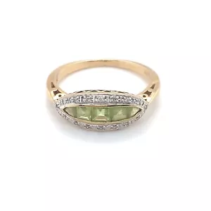 9K Yellow Gold Peridot & Diamond Ring - Picture 1 of 5